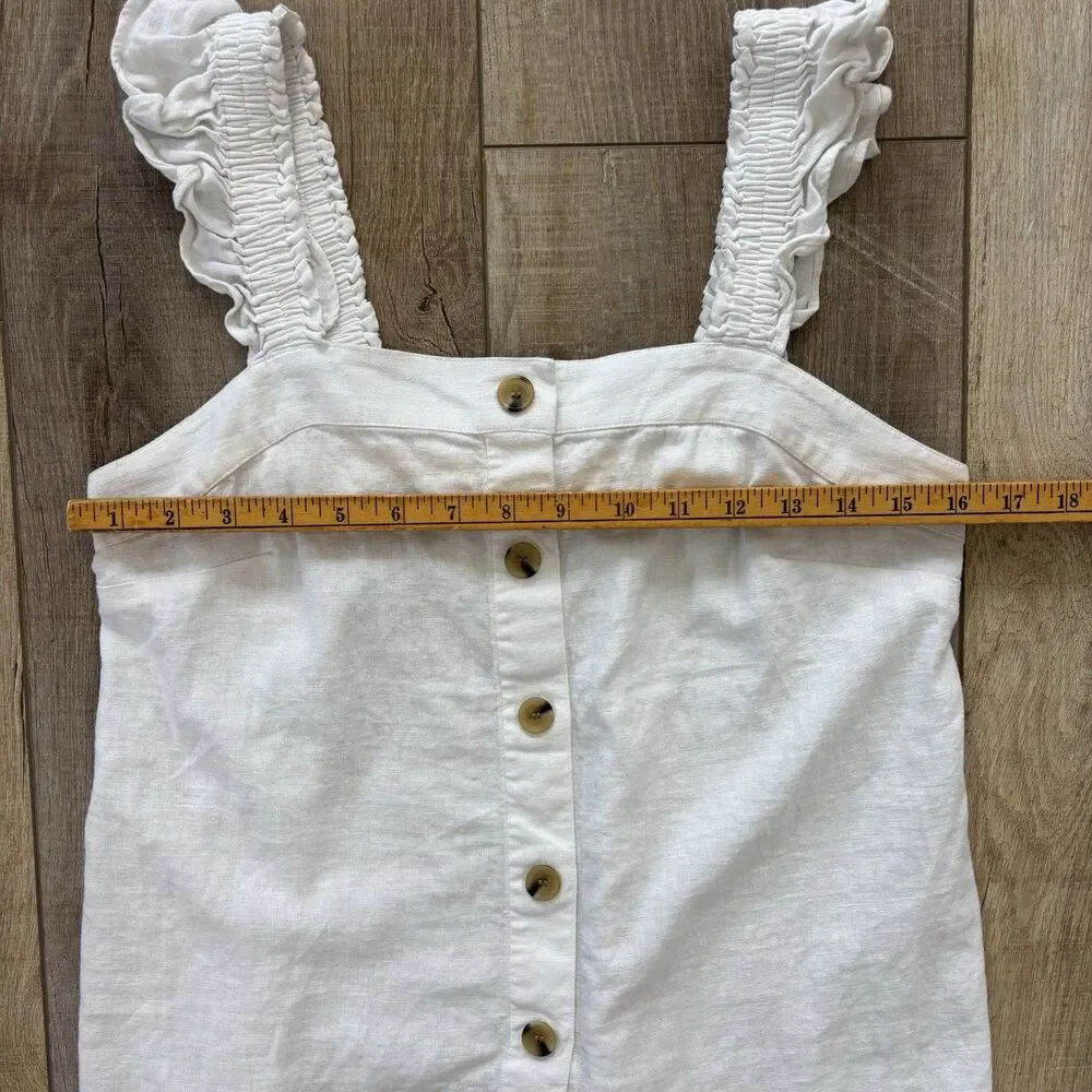 J Crew Womens Ruffle Sleeve Linen Blend Tank Top Size SP White Neutral Capsule - Picture 7 of 11